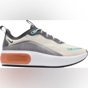 Nike Women's Cream & Gray Sneakers with Orange Air Bubble and Aqua Details